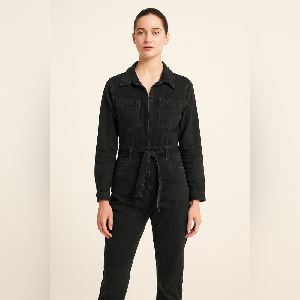 ME+EM | Long Sleeve Belted Denim Utility Jumpsuit RARE